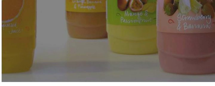 Synthetic labels on juice bottles